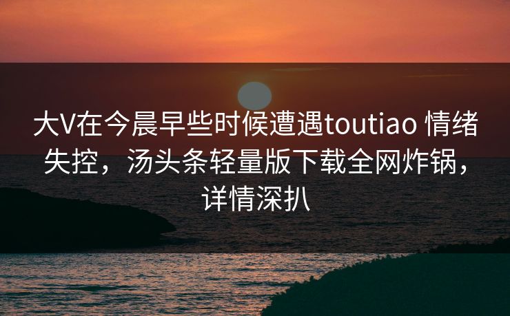 大V在今晨早些时候遭遇toutiao 情绪失控，汤头条轻量版下载全网炸锅，详情深扒