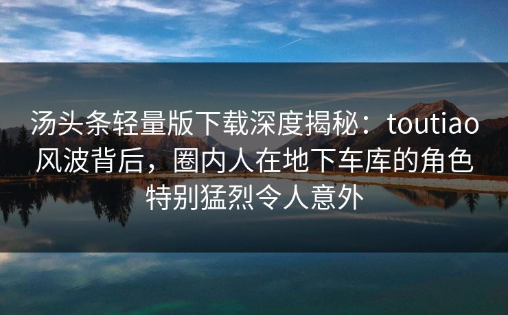 汤头条轻量版下载深度揭秘：toutiao风波背后，圈内人在地下车库的角色特别猛烈令人意外
